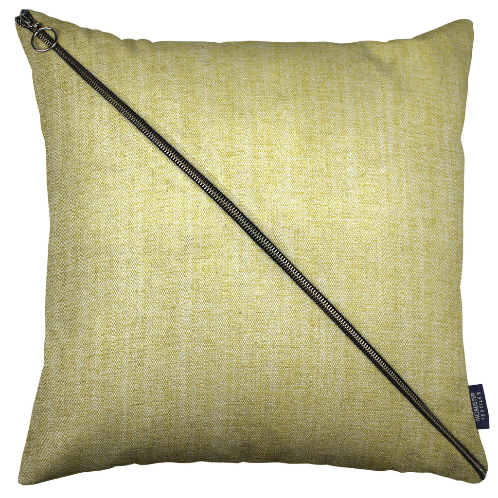 McAlister Textiles Rhumba Diagonal Zip Yellow Linen Cushion Cushions and Covers Cover Only 43cm x 43cm 