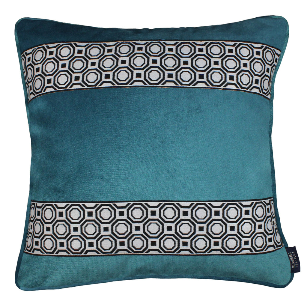 McAlister Textiles Cancun Striped Blue Teal Velvet Cushion Cushions and Covers Cover Only 43cm x 43cm 