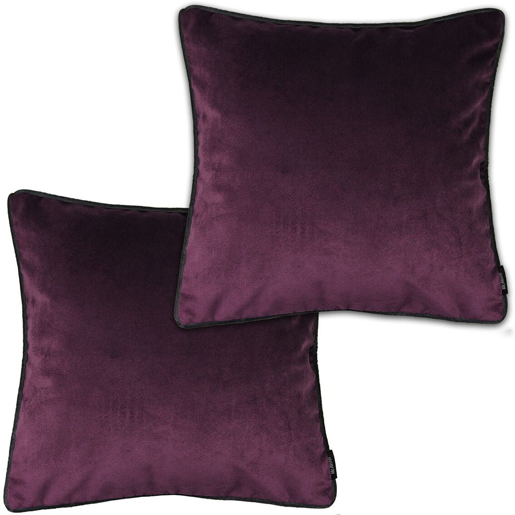 McAlister Textiles Matt Aubergine Purple Velvet 43cm x 43cm Cushion Sets Cushions and Covers Cushion Covers Set of 2 
