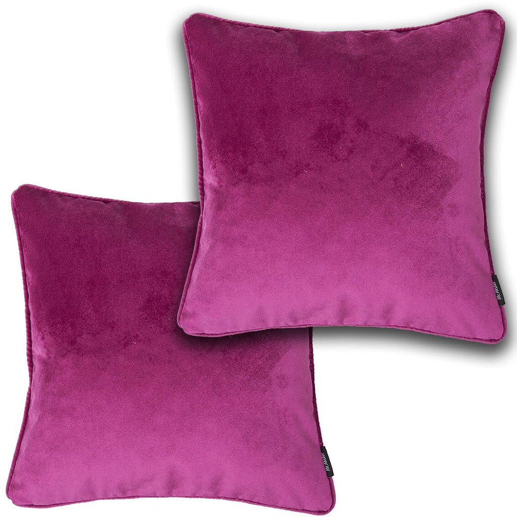 McAlister Textiles Matt Fuchsia Pink Velvet 43cm x 43cm Piped Cushion Sets Cushions and Covers Cushion Covers Set of 2 