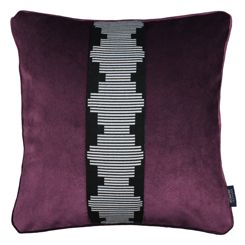 McAlister Textiles Maya Striped Aubergine Purple Velvet Cushion Cushions and Covers Cover Only 43cm x 43cm 