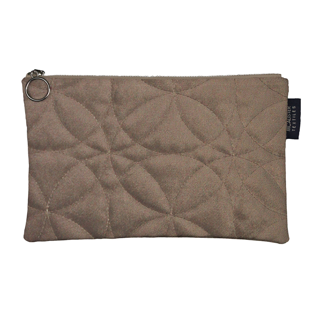 McAlister Textiles Circular Pattern Mocha Velvet Makeup Bag - Large Clutch Bag 