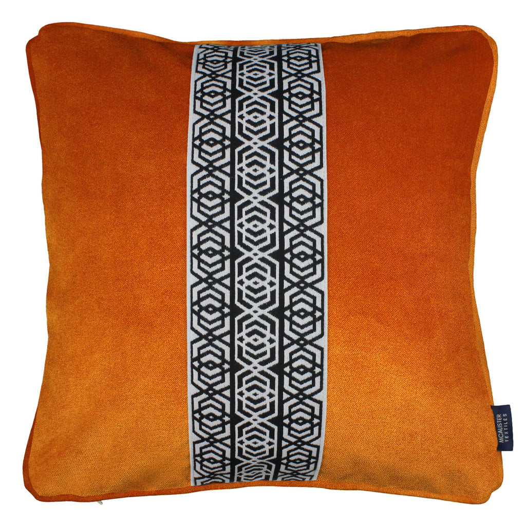 McAlister Textiles Coba Striped Burnt Orange Velvet Cushion Cushions and Covers Polyester Filler 43cm x 43cm 