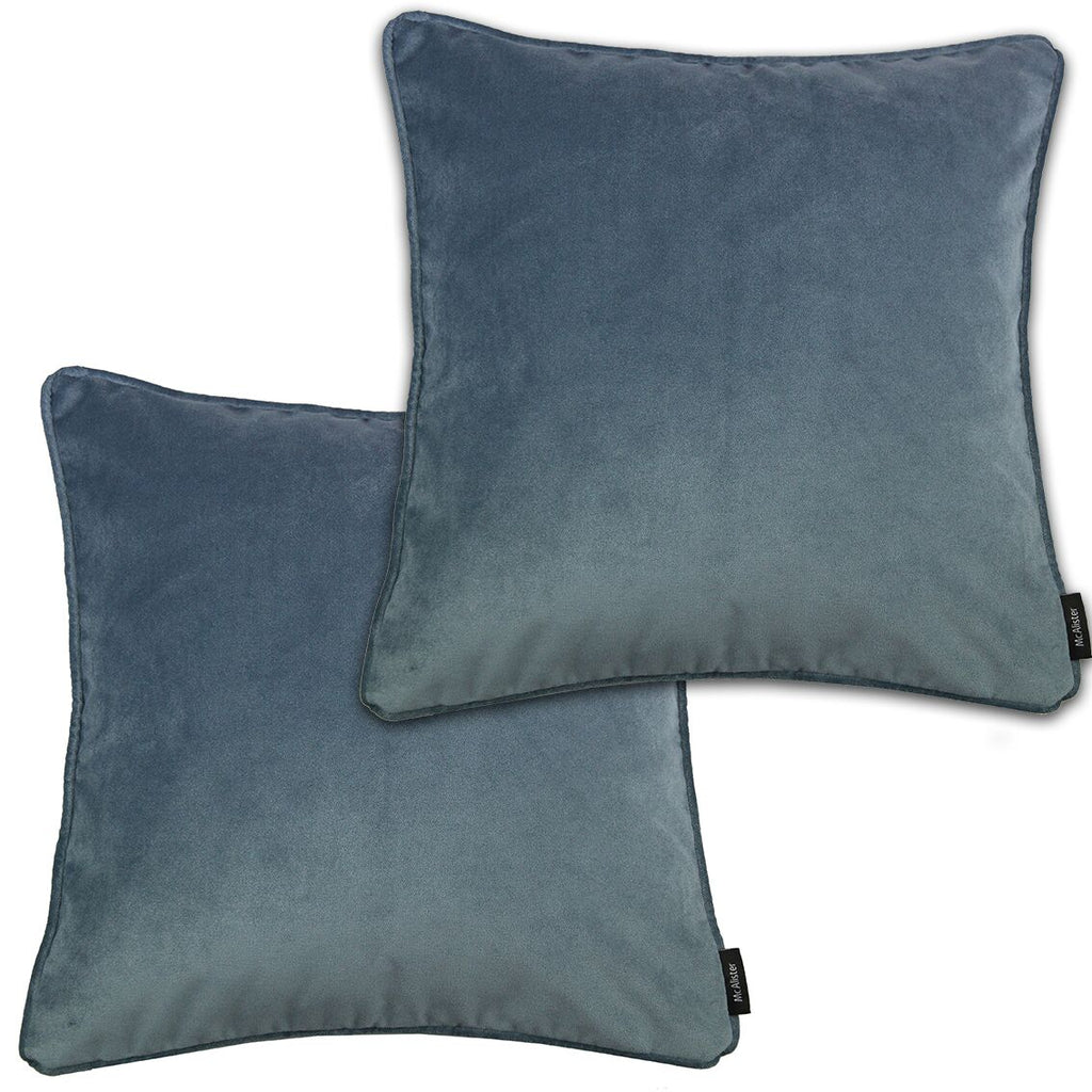 McAlister Textiles Matt Petrol Blue Velvet 43cm x 43cm Piped Cushion Sets Cushions and Covers Cushion Covers Set of 2 