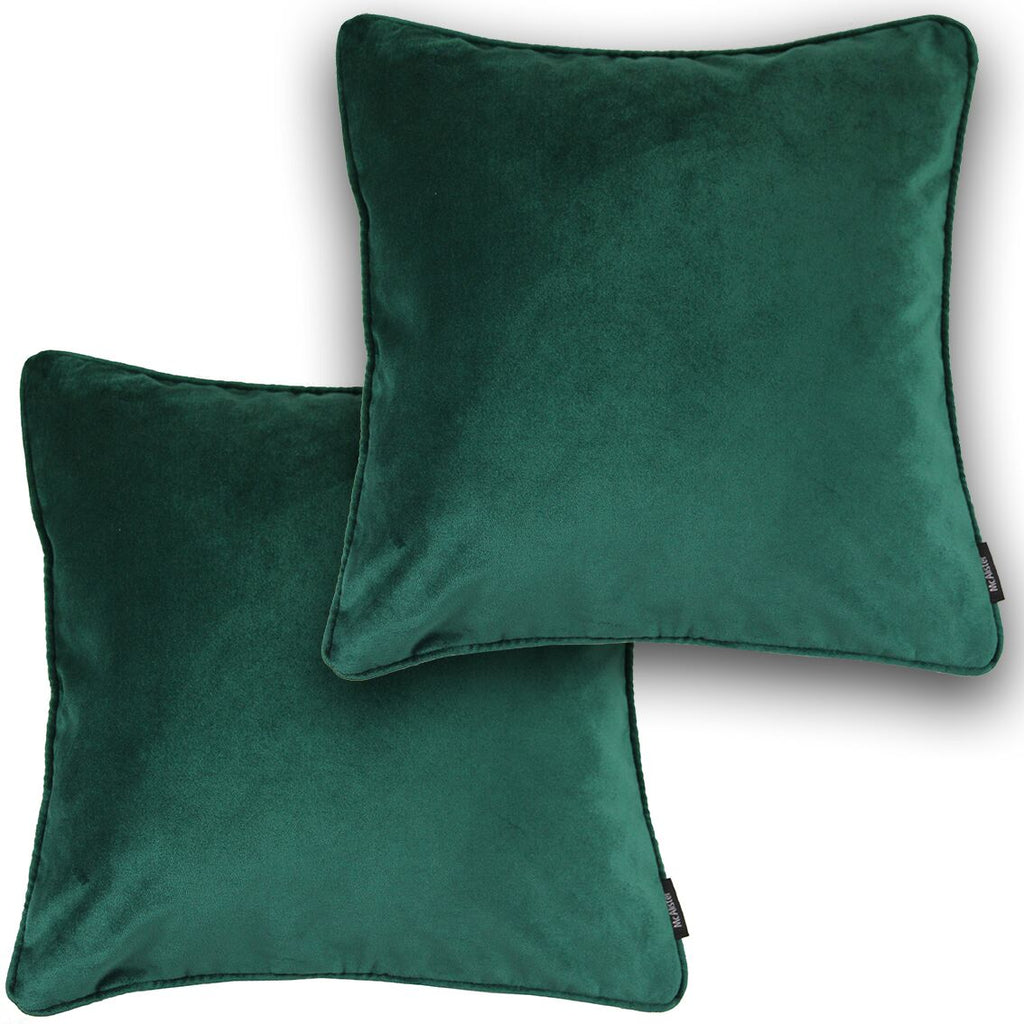 McAlister Textiles Matt Emerald Green Velvet 43cm x 43cm Piped Cushion Sets Cushions and Covers Cushion Covers Set of 2 