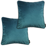 Laden Sie das Bild in den Galerie-Viewer, McAlister Textiles Matt Blue Teal Velvet 43cm x 43cm Piped Cushion Sets Cushions and Covers Cushion Covers Set of 2 
