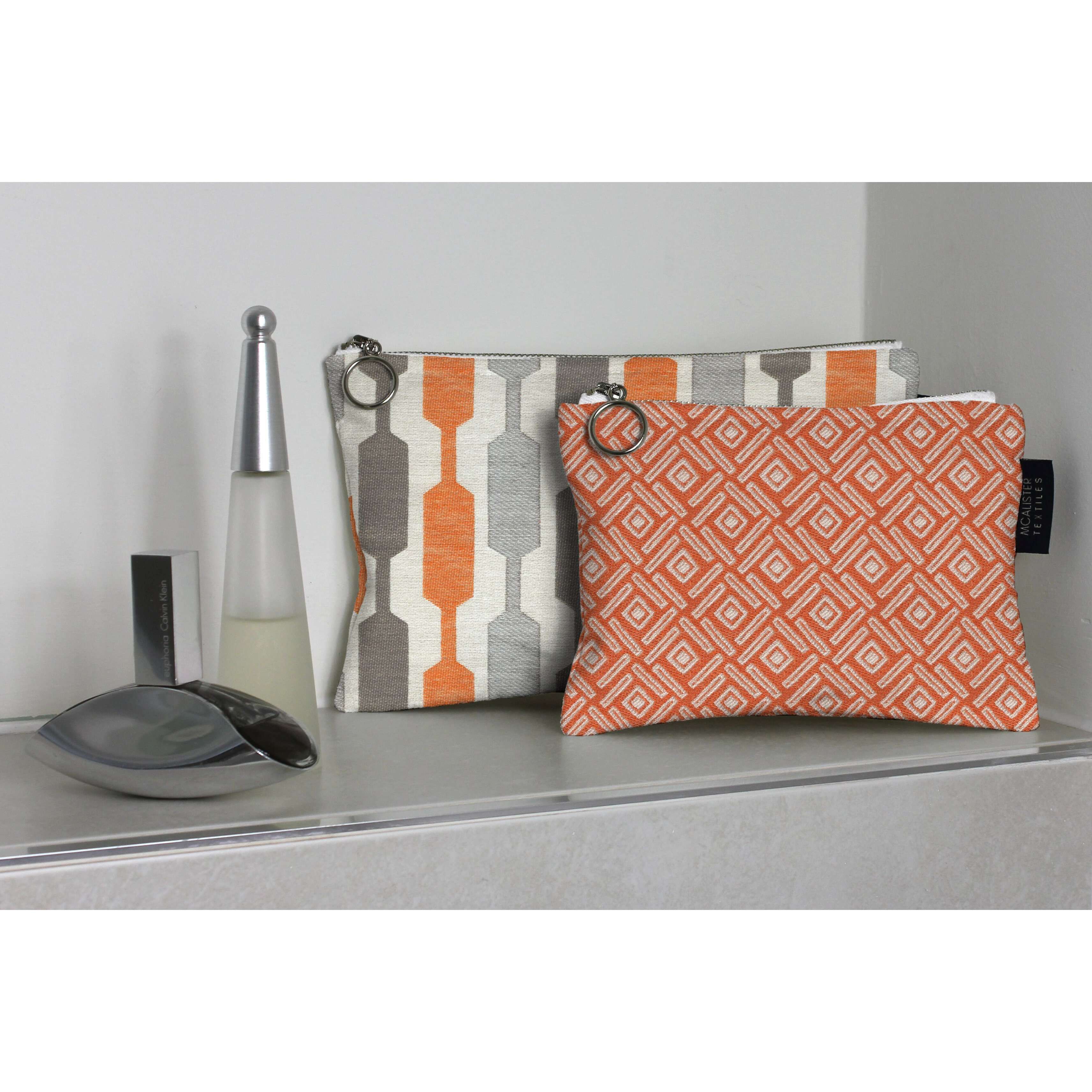 McAlister Textiles Lotta Orange + Grey Makeup Bag Set Clutch Bag 