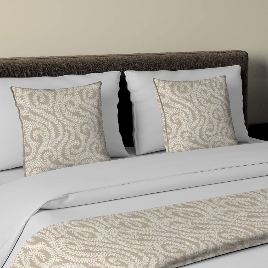 McAlister Textiles Little Leaf Pale Beige Bedding Set Bedding Set Runner (50x240cm) + 2x Cushion Covers 