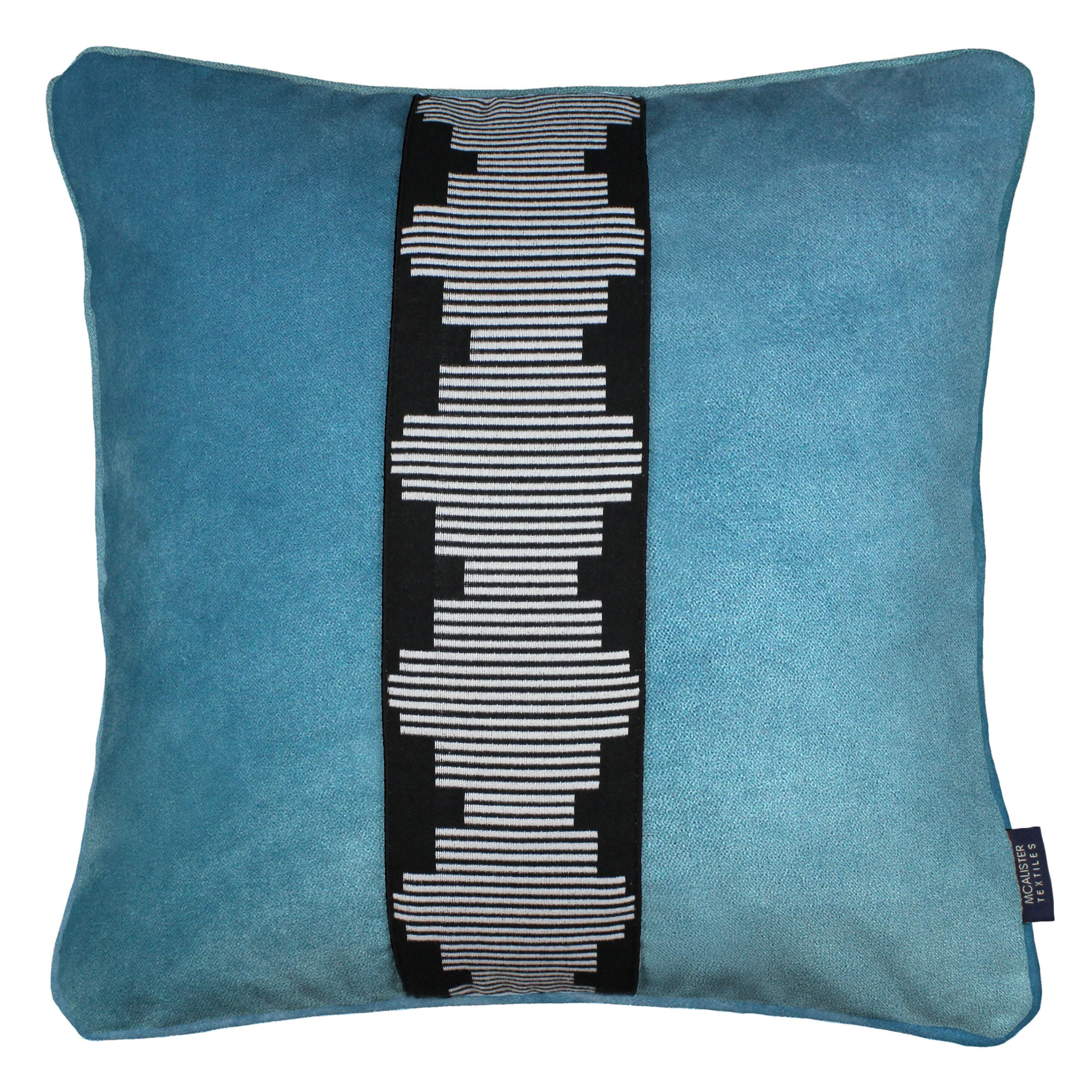 McAlister Textiles Maya Striped Duck Egg Blue Velvet Cushion Cushions and Covers Cover Only 43cm x 43cm 