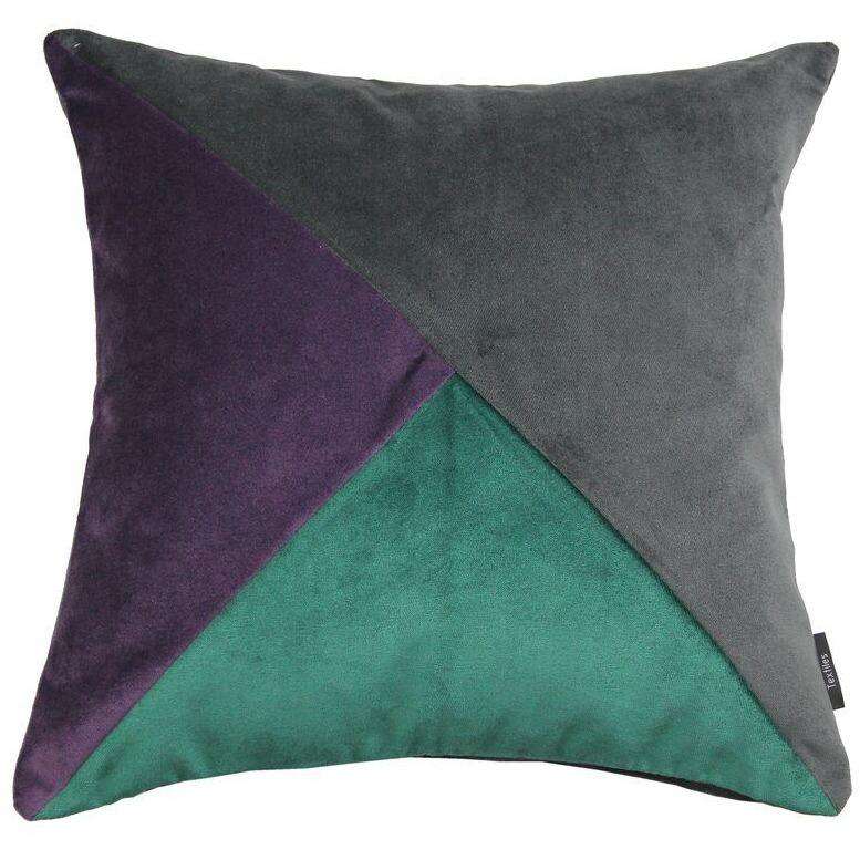 McAlister Textiles Diagonal Patchwork Velvet Purple, Green + Grey Cushion Cushions and Covers Cover Only 43cm x 43cm 