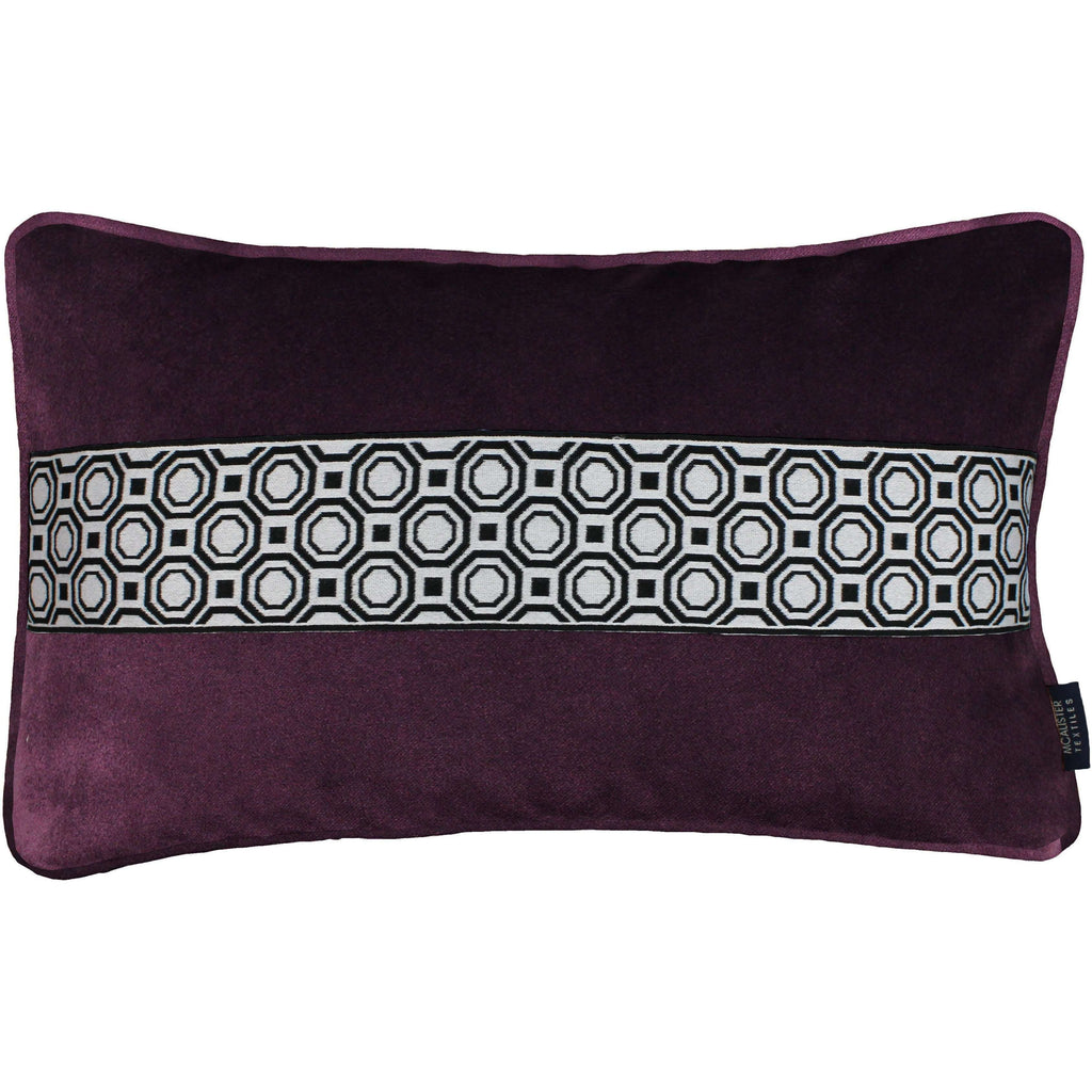 McAlister Textiles Cancun Striped Aubergine Purple Velvet Pillow Pillow Cover Only 50cm x 30cm 