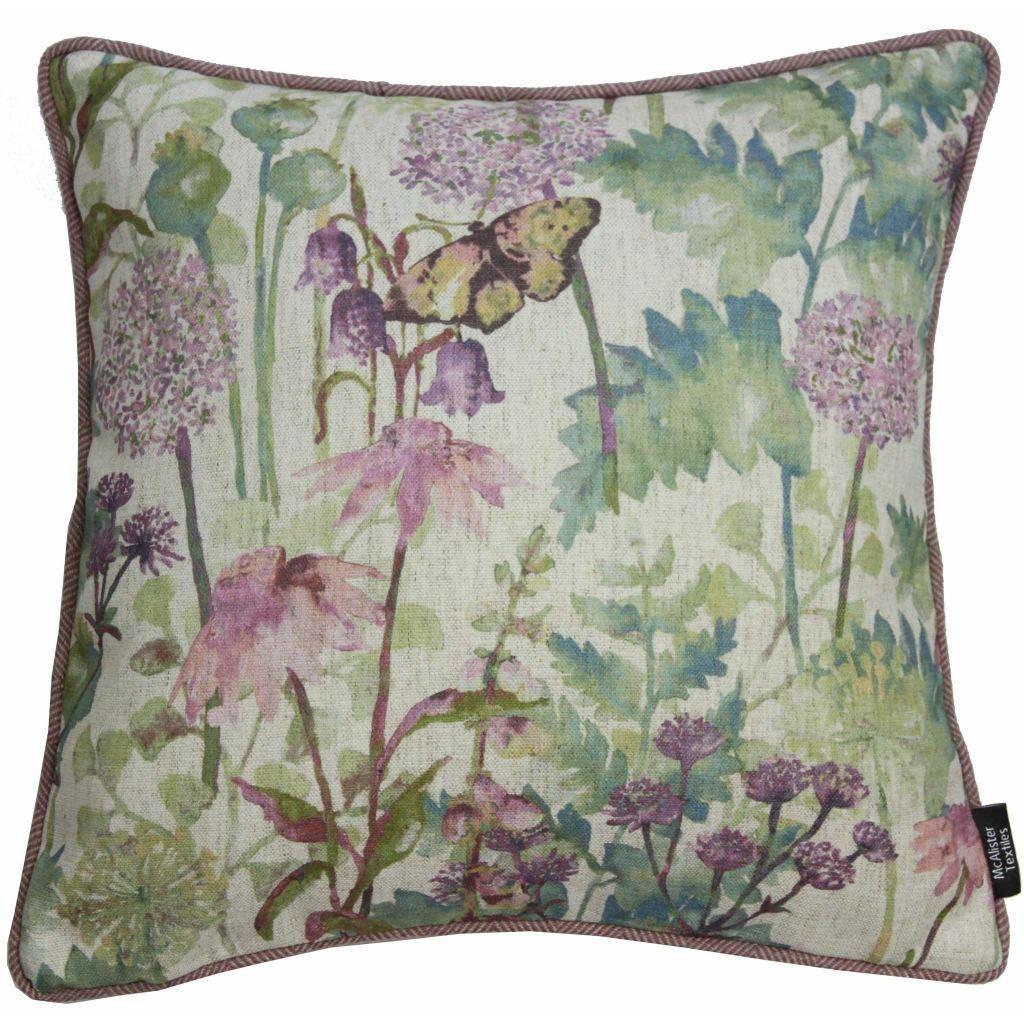 McAlister Textiles Wildflower Pastel Purple Linen Cushion Cushions and Covers Polyester Filler 43cm x 43cm 